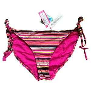 ACCESSORIZE Pink Multicolor Stripes Print Brazilian Swim Bikini Bottom, US12